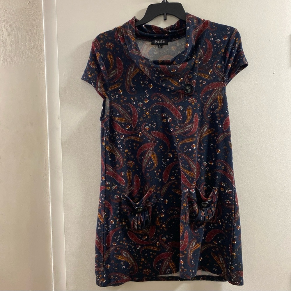 Papillon Blanc Paisley Midi Dress - Navy and Burgundy